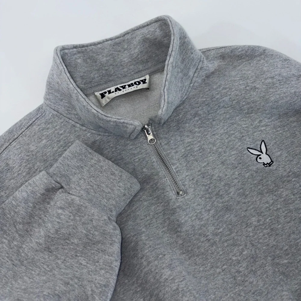 Playboy by PacSun Heather Gray Quarter Zip Fleece Pullover Sweatshirt Large